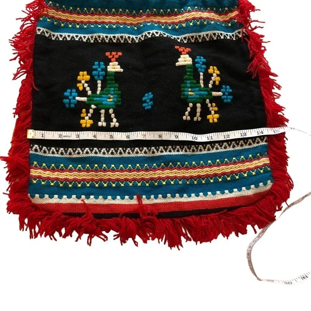 Vintage Handmade Boho Bag. Embroidered Birds. Red‎ Fringe. Groovy